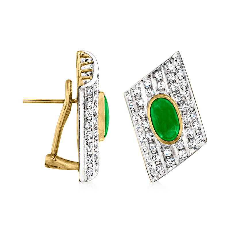 C. 1980 Vintage Jade and 1.00 ct. t.w. Diamond Geometric Earrings in 18kt Two-Tone Gold image number 2