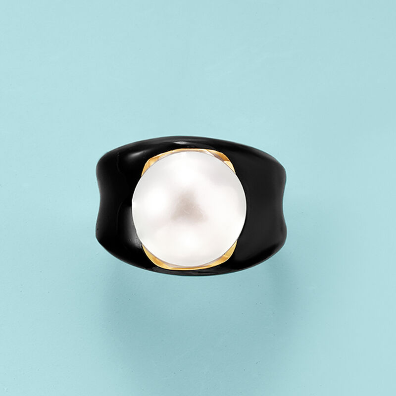 13.5mm Cultured Pearl and Black Agate Ring in 14kt Yellow Gold. Size 5 image number 3