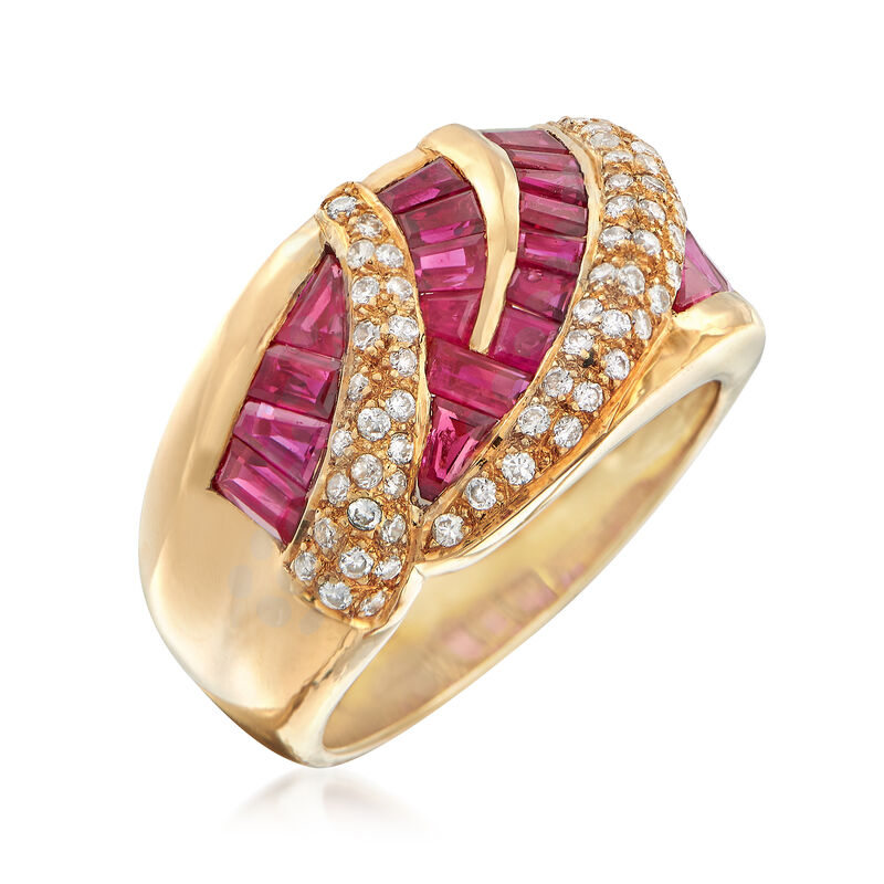 C. 1990 Vintage 2.86 ct. t.w. Ruby and .34 ct. t.w. Diamond Zigzag Ring in 18kt Yellow Gold. Size 6.5 image number 2