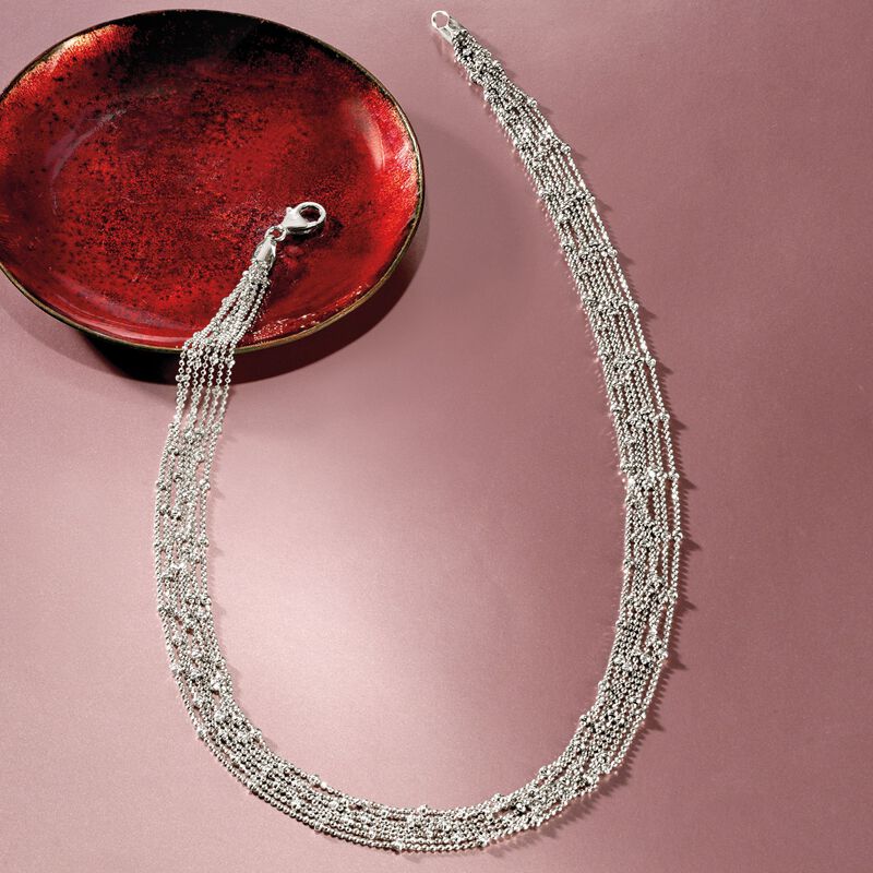 Italian Sterling Silver Seven Strand Bead Chain Necklace. 18&quot; image number 5