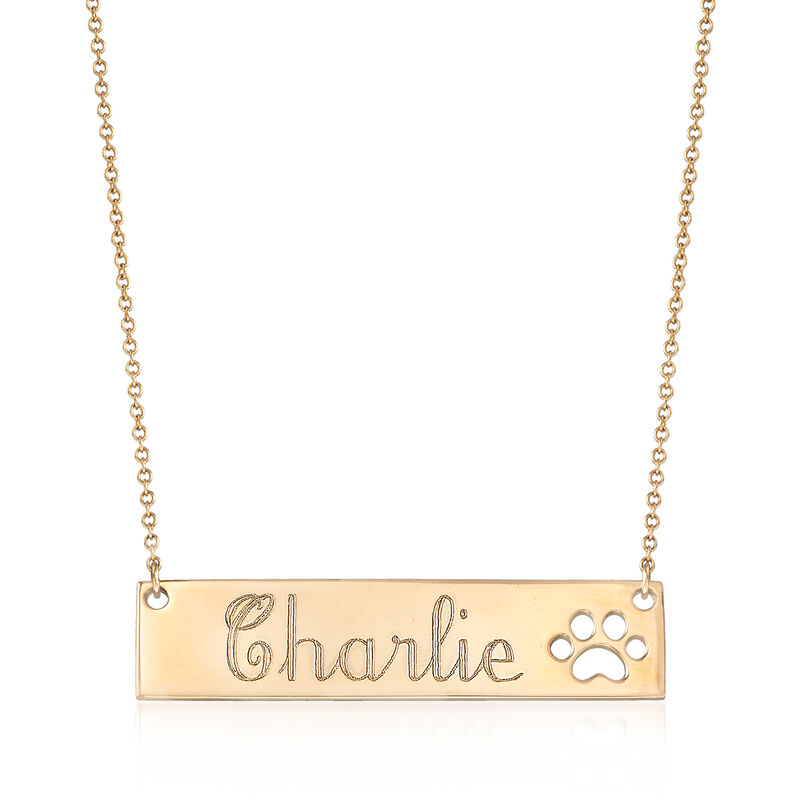 Personalized Bar Necklace with Paw Print in 14kt Yellow Gold image number 0