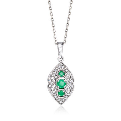 .20 ct. t.w. Emerald Pendant Necklace with .13 ct. t.w. Diamonds in Sterling Silver