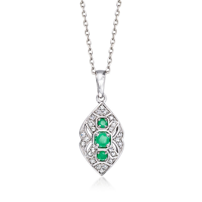 .20 ct. t.w. Emerald Pendant Necklace with .13 ct. t.w. Diamonds in Sterling Silver. 17.75" image number 0