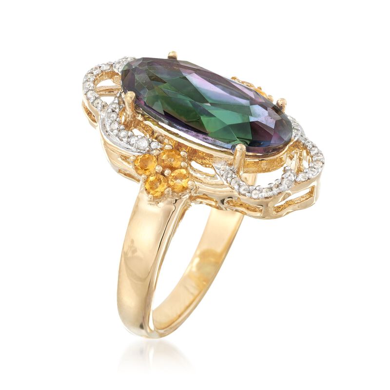 3.90 Carat Multicolored Quartz Ring with Citrines and Diamonds in 18kt Gold Over Sterling image number 2