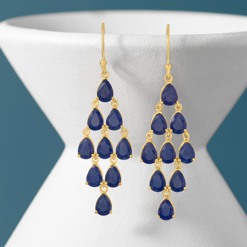 11.00 ct. t.w. Sapphire Chandelier Earrings in 18kt Gold Over Sterling  image number 2