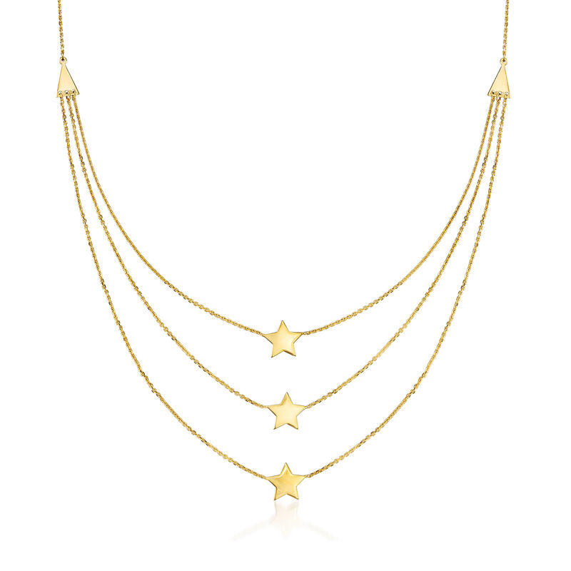 14kt Yellow Gold Three-Strand Star Necklace. 16&quot; image number 1