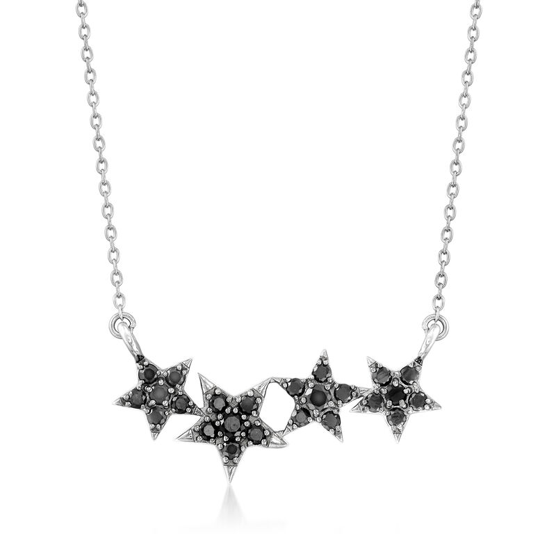 .72 ct. t.w. Black Spinel Multi-Star Necklace in Sterling Silver. 18&quot; image number 1