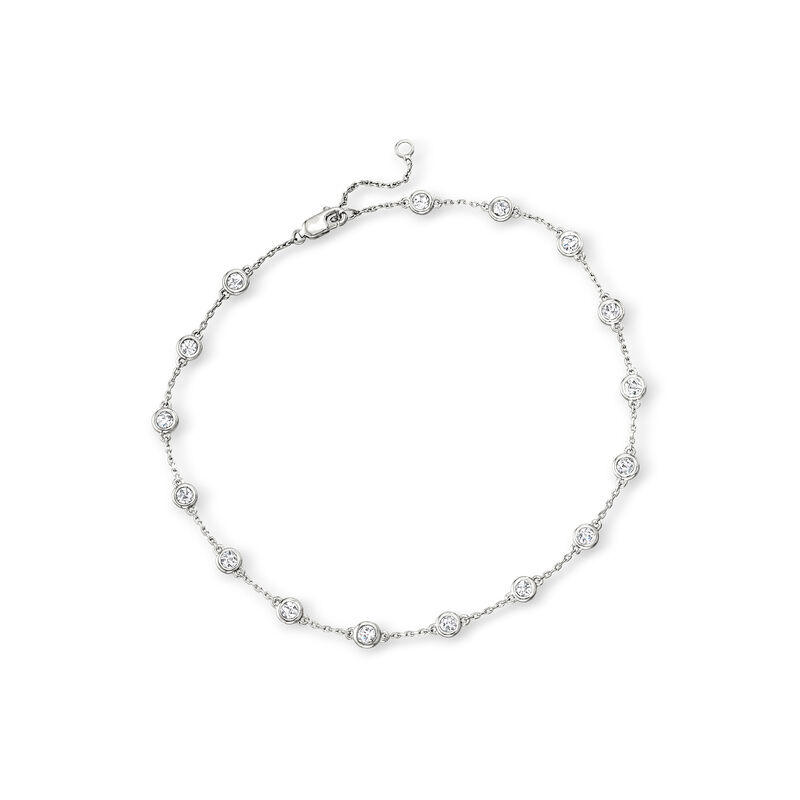 1.25 ct. t.w. Diamond Station Anklet in Sterling Silver. 9&quot; image number 0