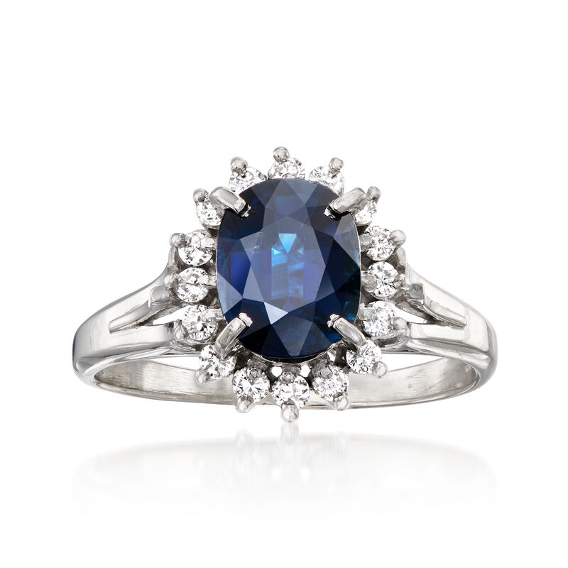 C. 2000 Vintage 1.76 Carat Sapphire and .26 ct. t.w. Diamond Ring in Platinum. Size 7 image number 0