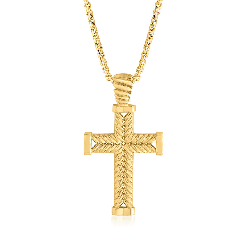 Phillip Gavriel Men's 14kt Yellow Gold Cross Pendant Necklace. 20&quot; image number 0