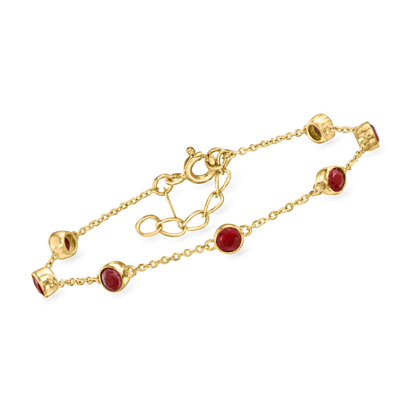 2.50 ct. t.w. Bezel-Set Ruby Station Bracelet in 18kt Gold Over Sterling. 7&quot; image number 0
