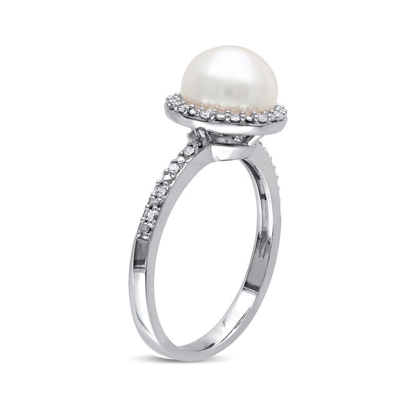 8-8.5mm Cultured Button Pearl Ring with Diamond Accents in Sterling Silver image number 2