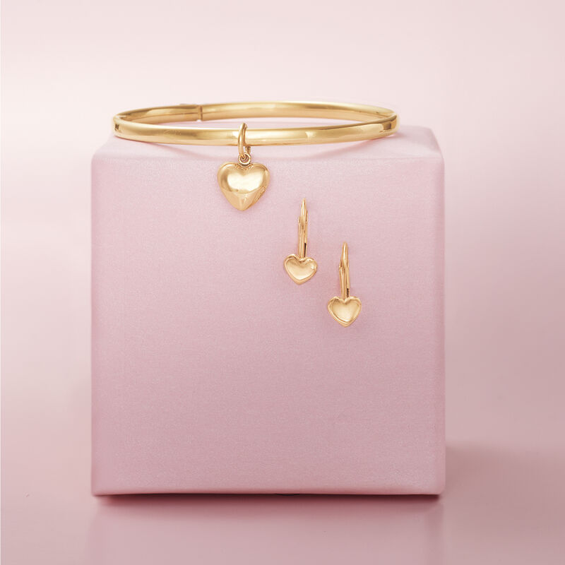 Andiamo Mom & Me Heart Charm Bangle Bracelet Set of 2 in 14kt Yellow Gold and 14kt Gold Over Resin. 7&quot; image number 4