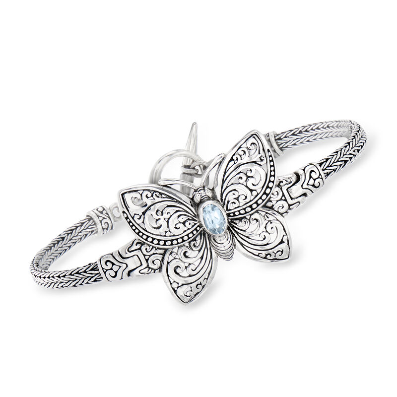 .10 Carat Sky Blue Topaz Bali-Style Butterfly Bracelet in Sterling Silver image number 0