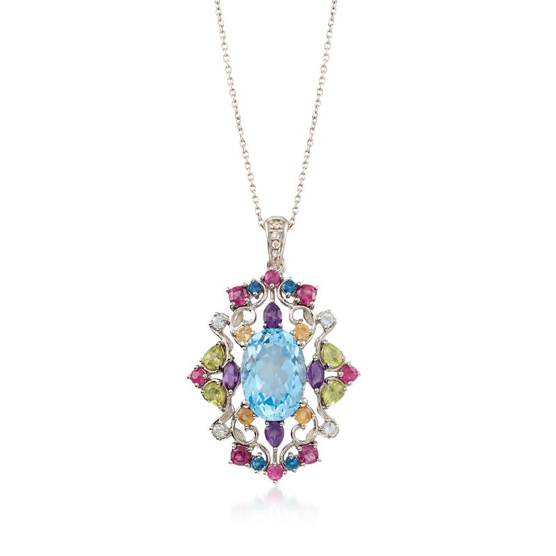 12.70 ct. wt. Multi-Stone Pendant Necklace with Diamond Accents in Sterling Silver. 18&quot; image number 1