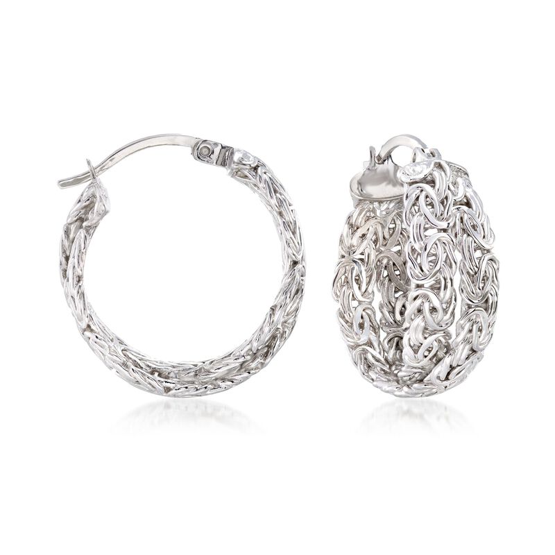 Sterling Silver Byzantine Crisscross Hoop Earrings. 7/8&quot; image number 0