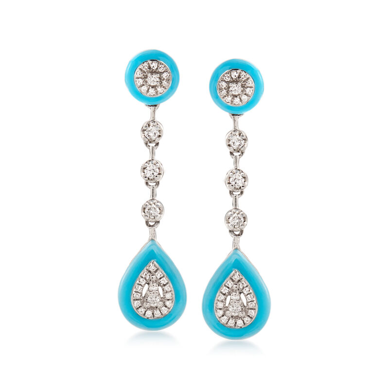 .25 ct. t.w. Diamond Drop Earrings with Turquoise Enamel in 18kt White Gold image number 0