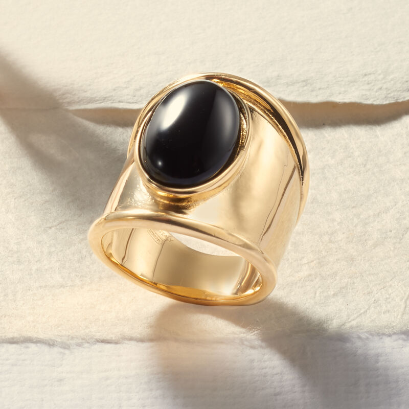 Italian Black Onyx Shield Ring in 24kt Yellow Gold Over Sterling Silver image number 5