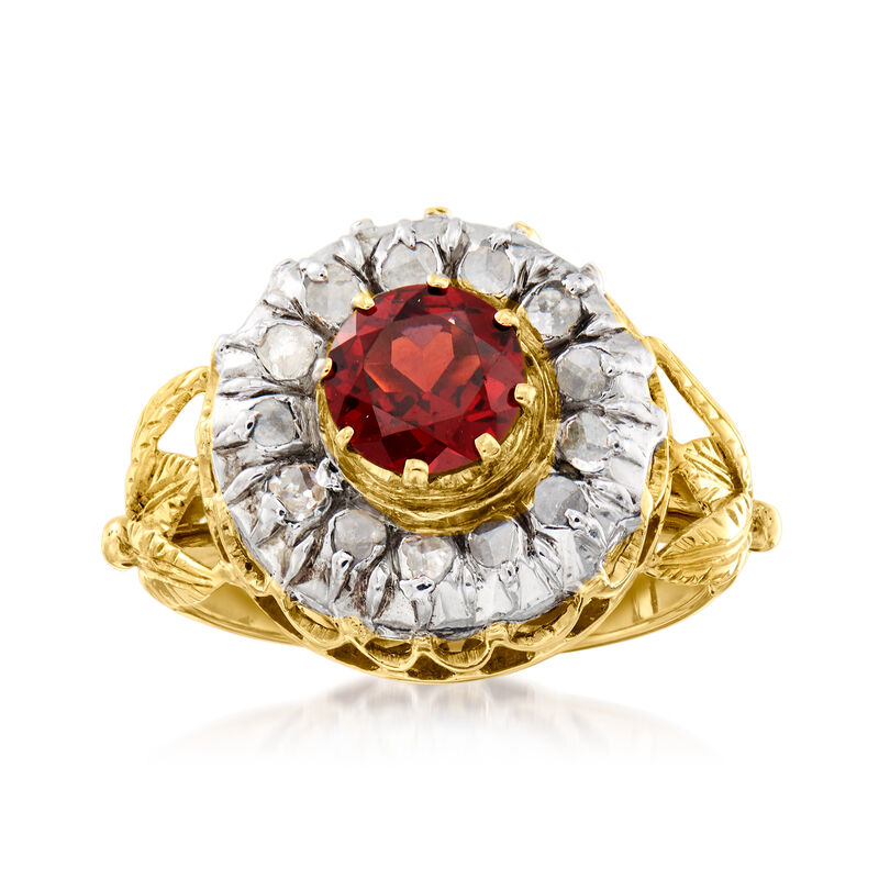 C. 1990 Vintage 1.14 Carat Garnet and .40 ct. t.w. Diamond Ring in 14kt Yellow Gold image number 0