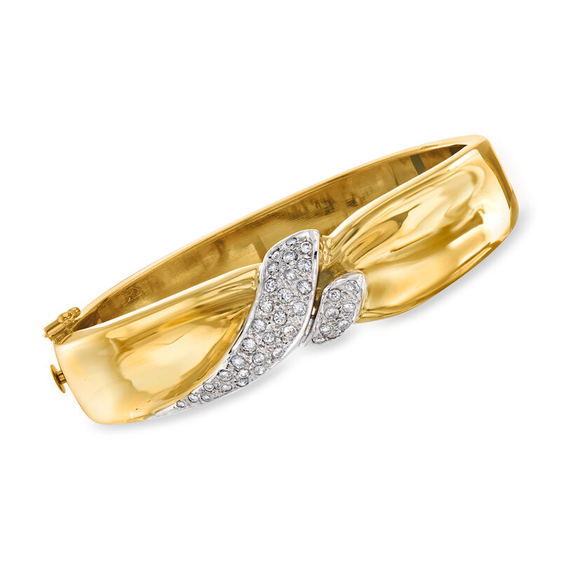 C. 1980 Vintage 1.00 ct. t.w. Diamond Center Bangle Bracelet in 14kt Two-Tone Gold. 7&quot; image number 0