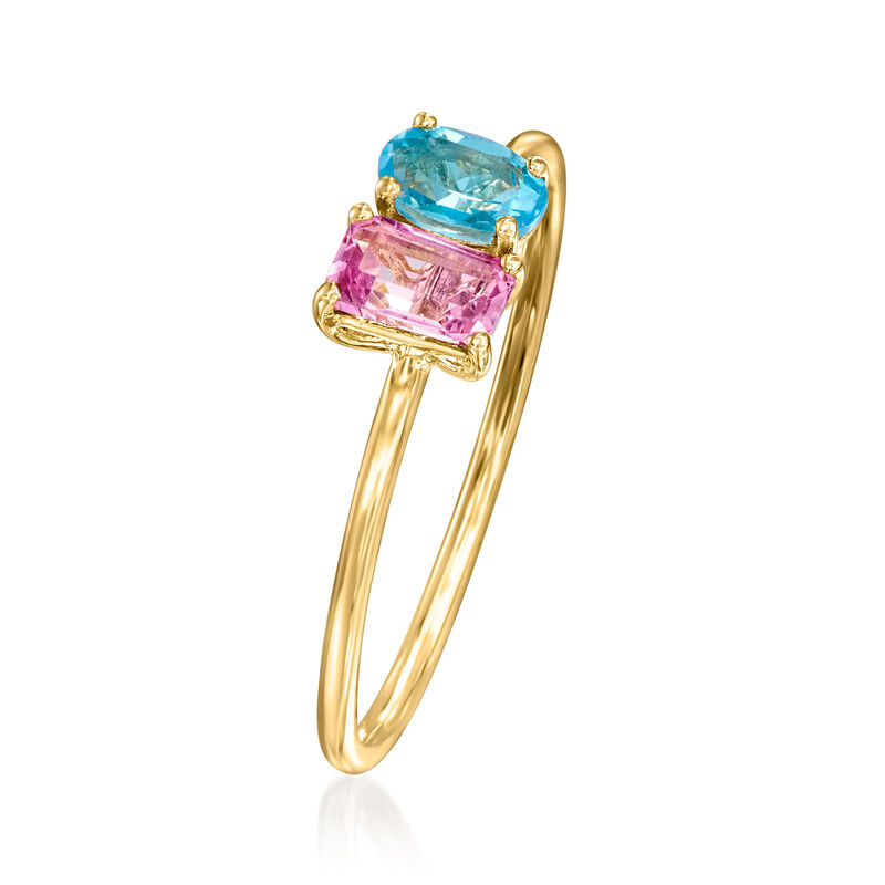 .30 Carat Pink Topaz and .20 Carat Swiss Blue Topaz Toi et Moi Ring in 14kt Yellow Gold image number 2