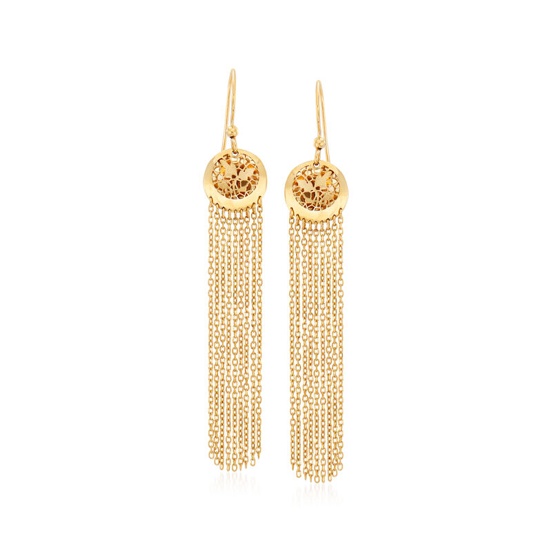 Italian 14kt Yellow Gold Filigree Tassel Drop Earrings image number 0