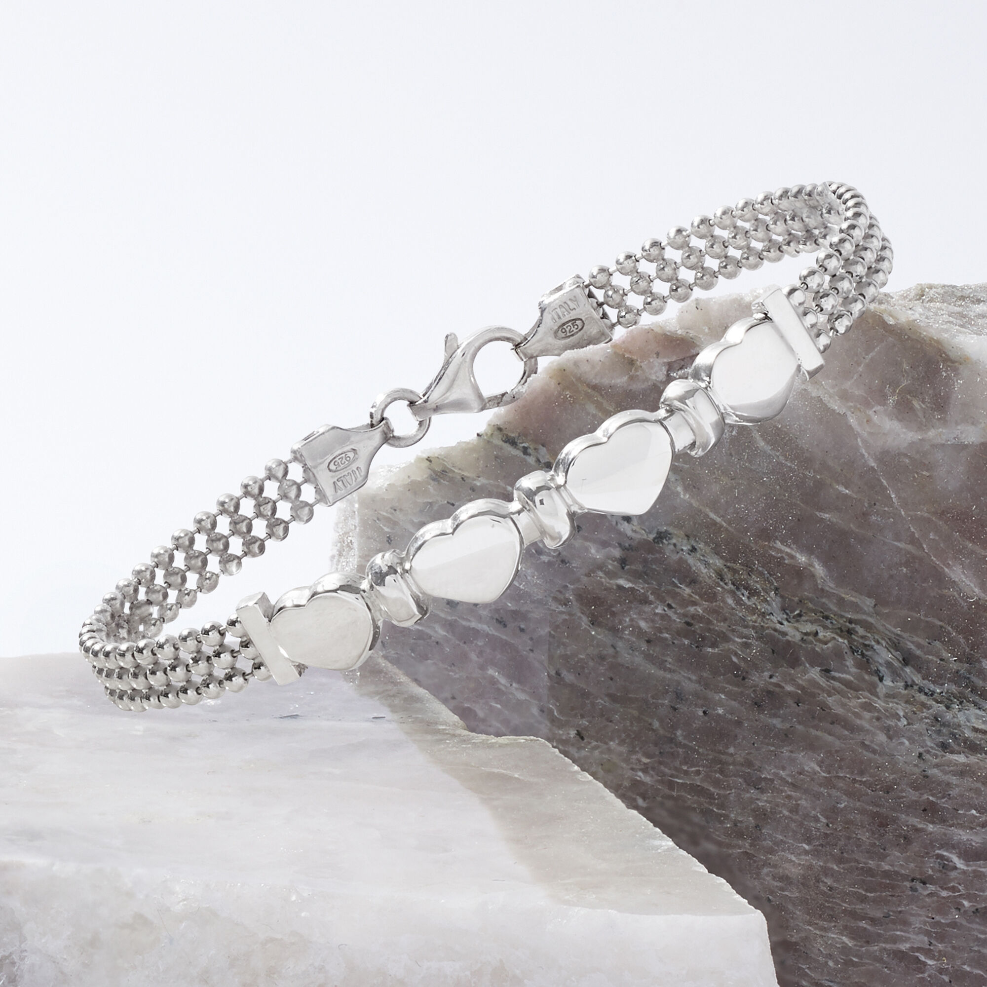 Italian Sterling Silver Heart Beaded Bracelet