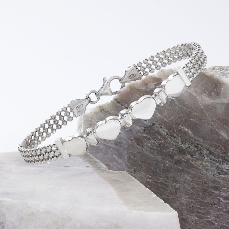 Italian Sterling Silver Heart Beaded Bracelet image number 3