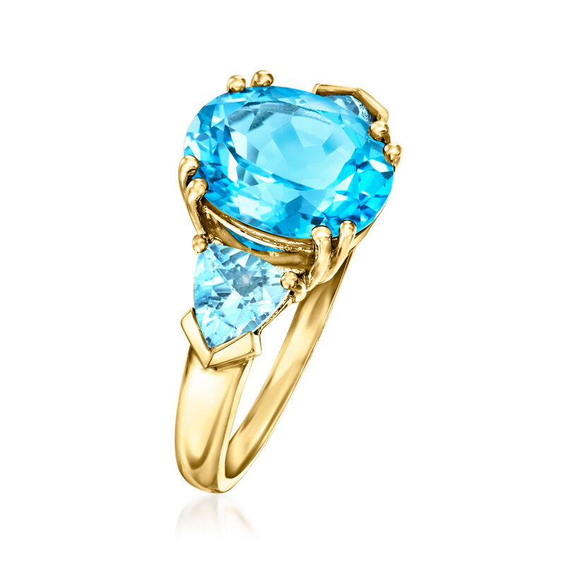 5.30 ct. t.w. Swiss Blue Topaz Three-Stone Ring in 14kt Yellow Gold image number 2