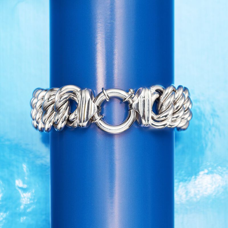 Italian Sterling Silver Double Braid-Link Bracelet image number 3
