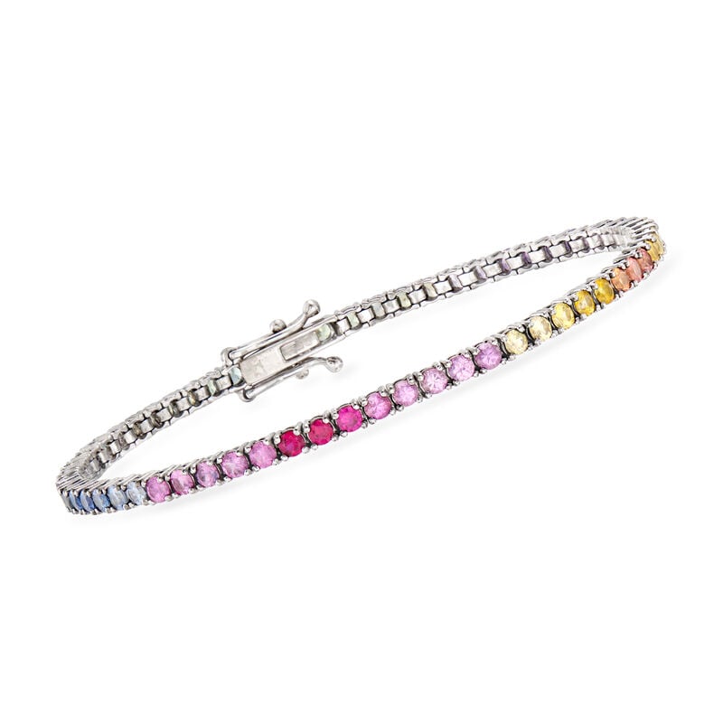 C. 2000 Vintage 5.00 ct. t.w. Multicolored Sapphire Tennis Bracelet in 18kt White Gold. 7" image number 0
