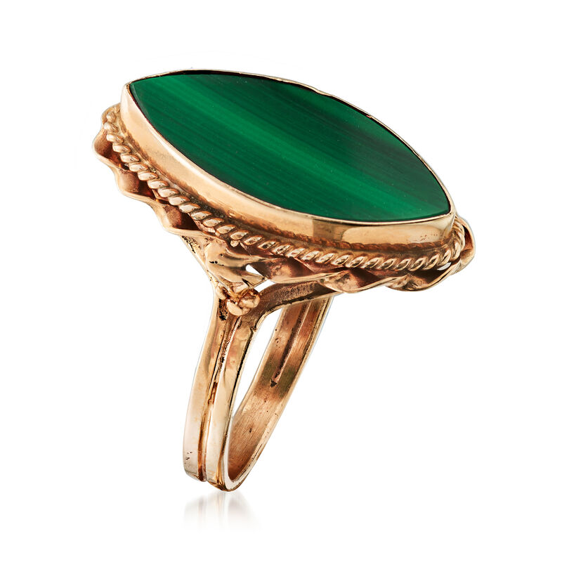 C. 1960 Vintage 18.5x8mm Malachite Ring in 14kt Yellow Gold. Size 6.25 image number 2