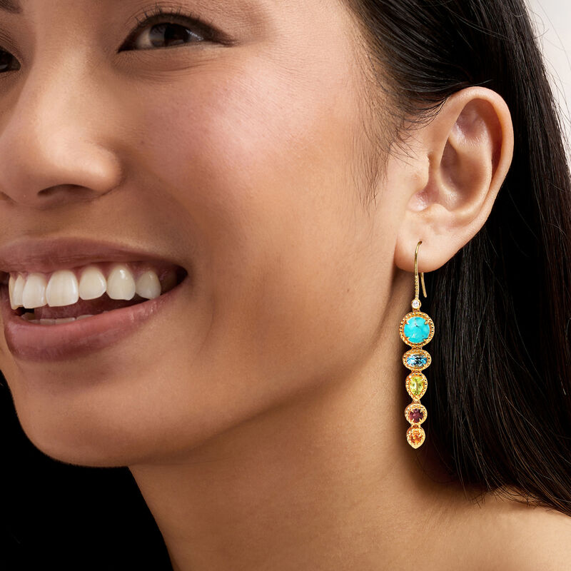 Turquoise and 2.80 ct. t.w. Multi-Gemstone Drop Earrings with Lab-Grown Diamonds in 18kt Gold Over Sterling  image number 1