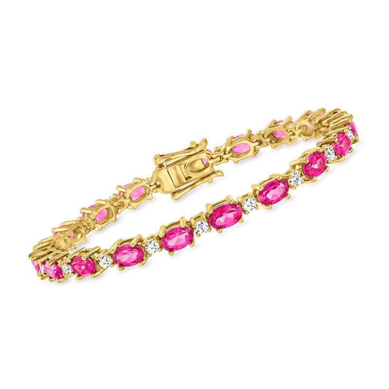 11.25 ct. t.w. Pink and White Topaz Tennis Bracelet in 18kt Gold Over Sterling. 7&quot; image number 0