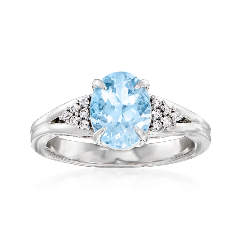 C. 1990 Vintage 2.00 Carat Aquamarine and .15 ct. t.w. Diamond Ring in 18kt White Gold image number 0