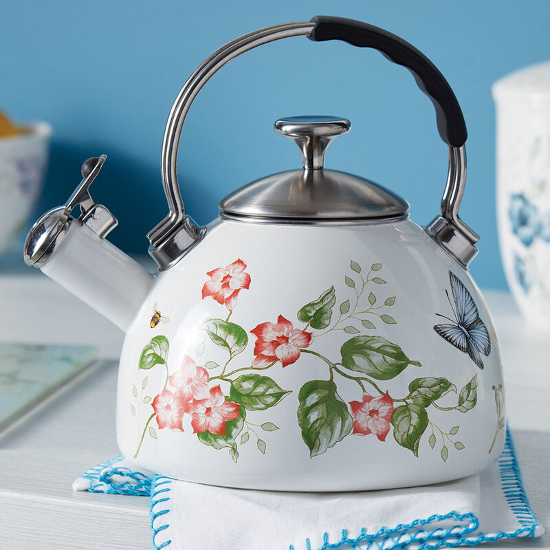 Lenox &quot;Butterfly Meadow&quot; White Enamel Stainless Steel Tea Kettle image number 2