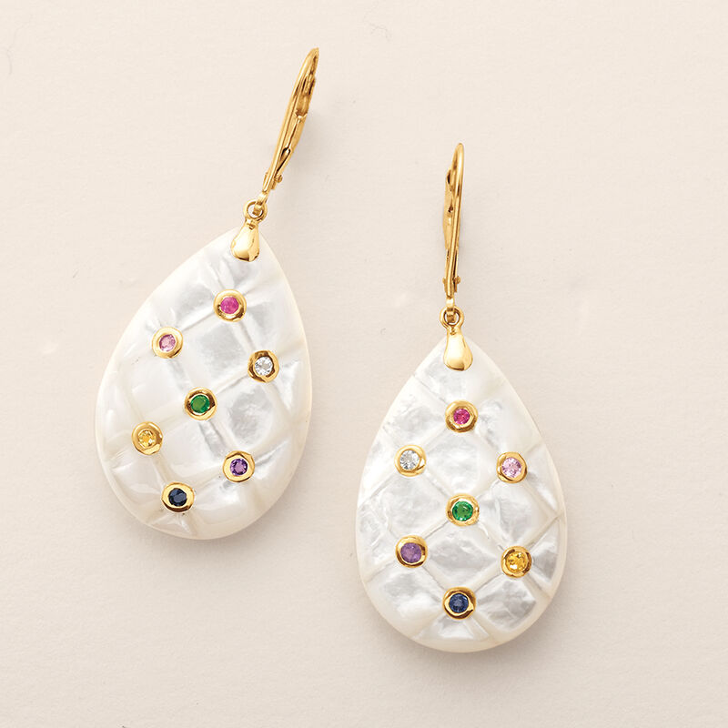 Mother-Of-Pearl and .66 ct. t.w. Multi-Stone Drop Earrings in 14kt Yellow Gold image number 2