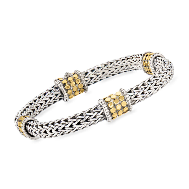 C. 1990 Vintage John Hardy Sterling Silver and 18kt Yellow Gold Wheat-Chain Station Bracelet. 7.5" image number 0