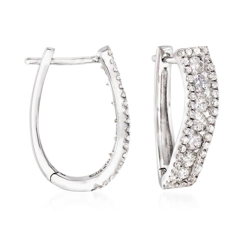 1.00 ct. t.w. Diamond Curved Hoop Earrings in 14kt White Gold  image number 0