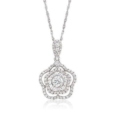 C. 2000 Vintage 1.30 ct. t.w. Diamond Flower Pendant Necklace in 18kt White Gold