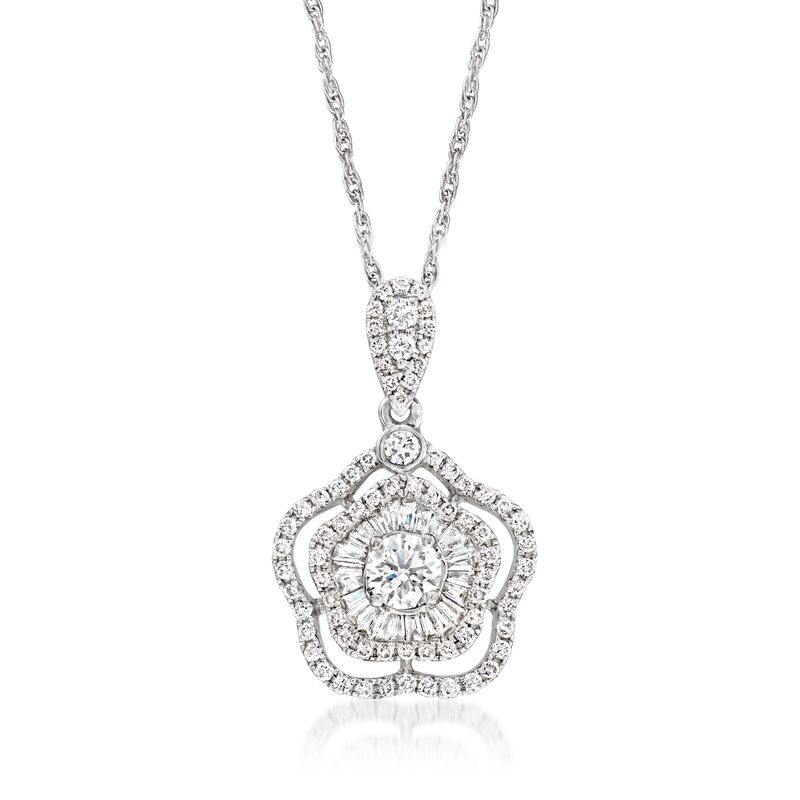 C. 2000 Vintage 1.30 ct. t.w. Diamond Flower Pendant Necklace in 18kt White Gold. 18" image number 0