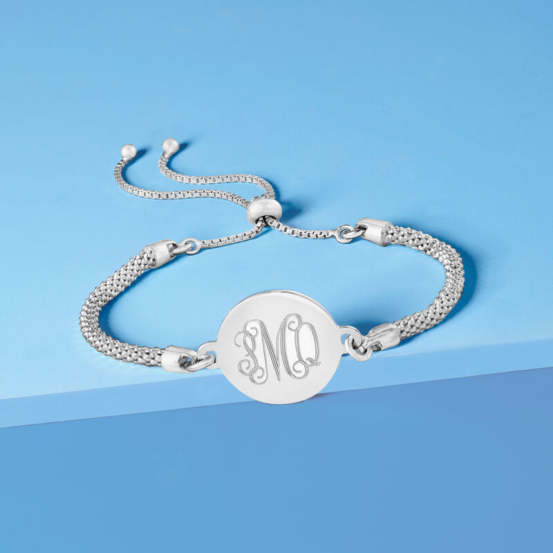 Sterling Silver Personalized Disc Popcorn-Chain Bolo Bracelet image number 3