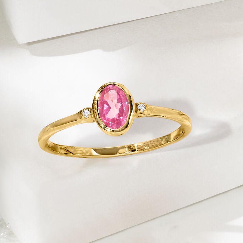 .60 Carat Pink Topaz Ring with Diamonds in 14kt Yellow Gold image number 3