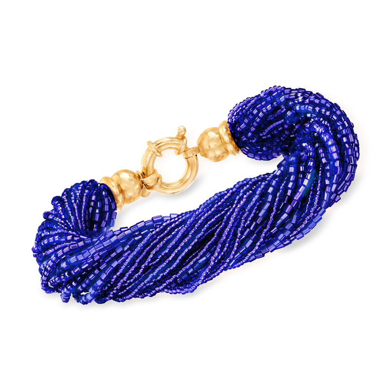 Italian Blue Murano Glass Bead Torsade Bracelet with 18kt Gold Over Sterling image number 0