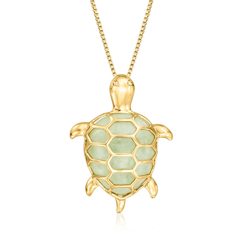 Jade Turtle Pendant Necklace in 18kt Gold Over Sterling. 18&quot; image number 1