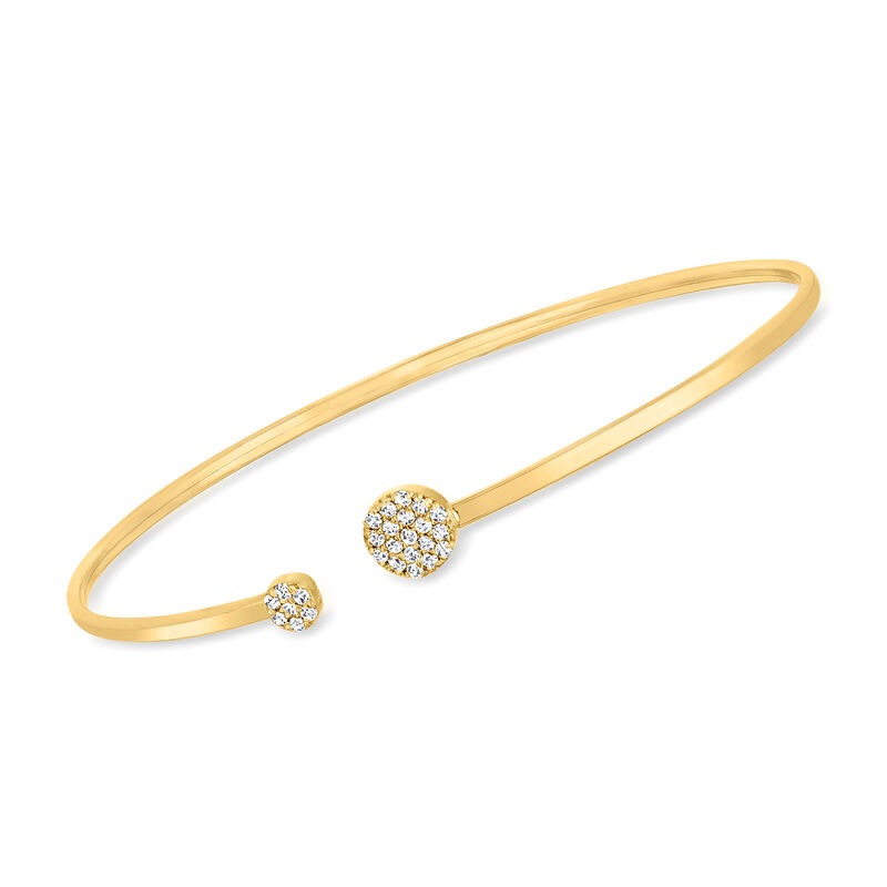 Italian .26 ct. t.w. Diamond Circle Cuff Bracelet in 14kt Yellow Gold. 7.5&quot; image number 0
