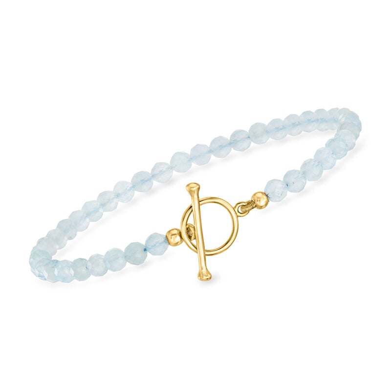 16.00 ct. t.w. Aquamarine Bead Charm-Compatible Toggle Bracelet in 18kt Gold Over Sterling image number 0