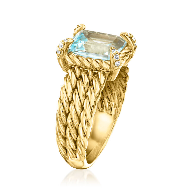 3.00 Carat Sky Blue Topaz Three-Row Ring with White Topaz in 18kt Gold Over Sterling image number 2