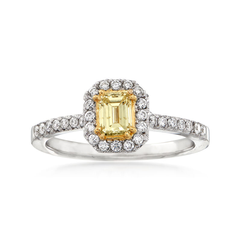 C. 1990 Vintage 1.06 ct. t.w. Yellow and White Diamond Halo Ring in 18kt White Gold. Size 7.5 image number 0
