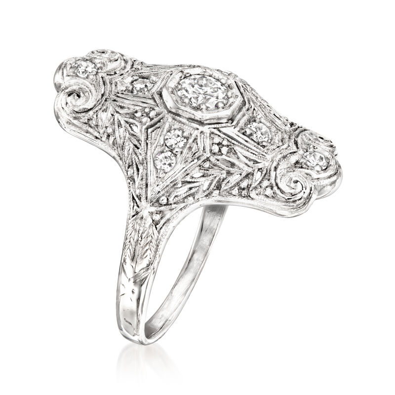 C. 1950 Vintage .40 ct. t.w. Diamond Filigree Ring in Platinum and 18kt White Gold image number 2